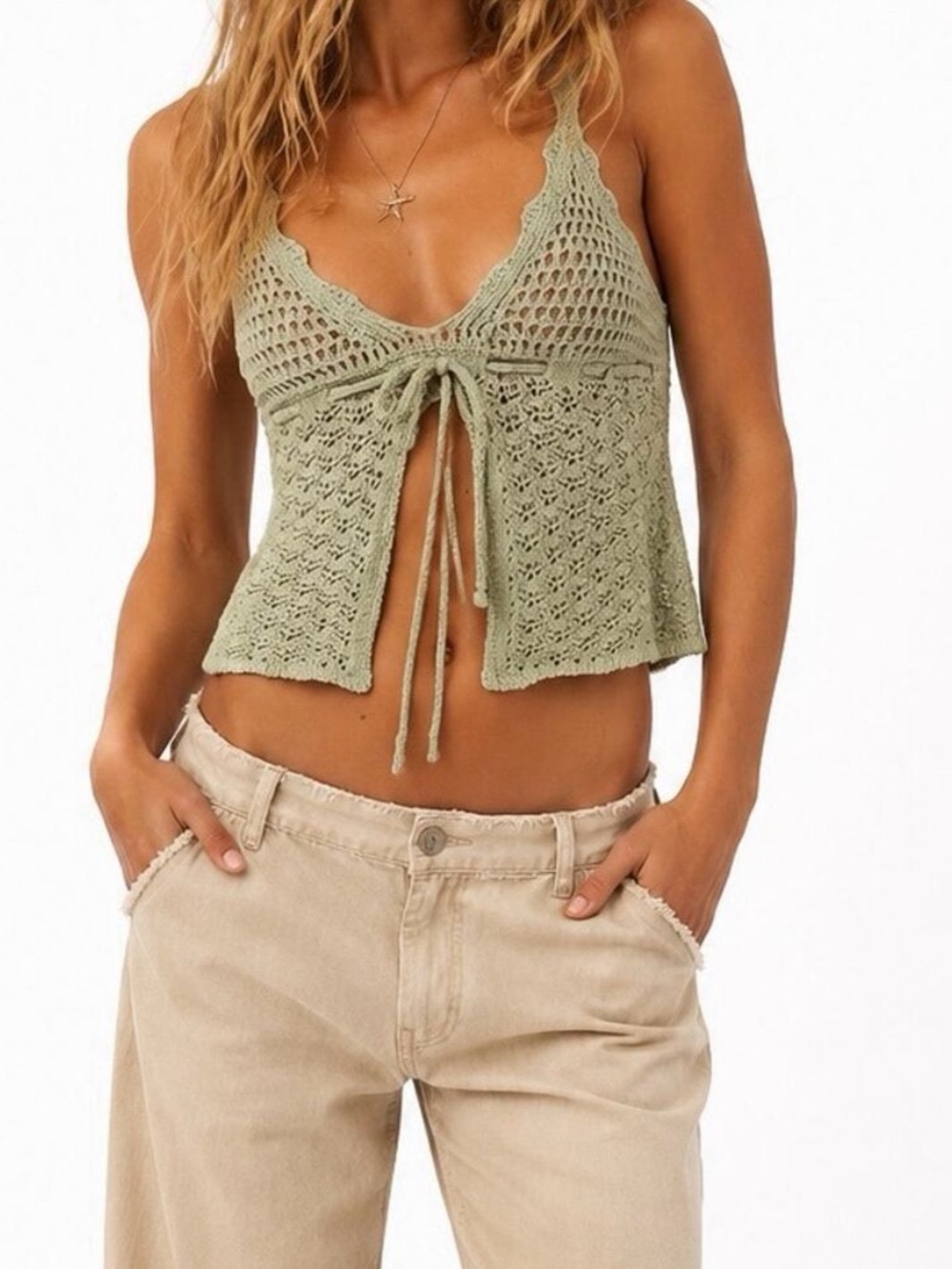 NWOT ZARA Crochet Tie-Front Fly Away Tank Top